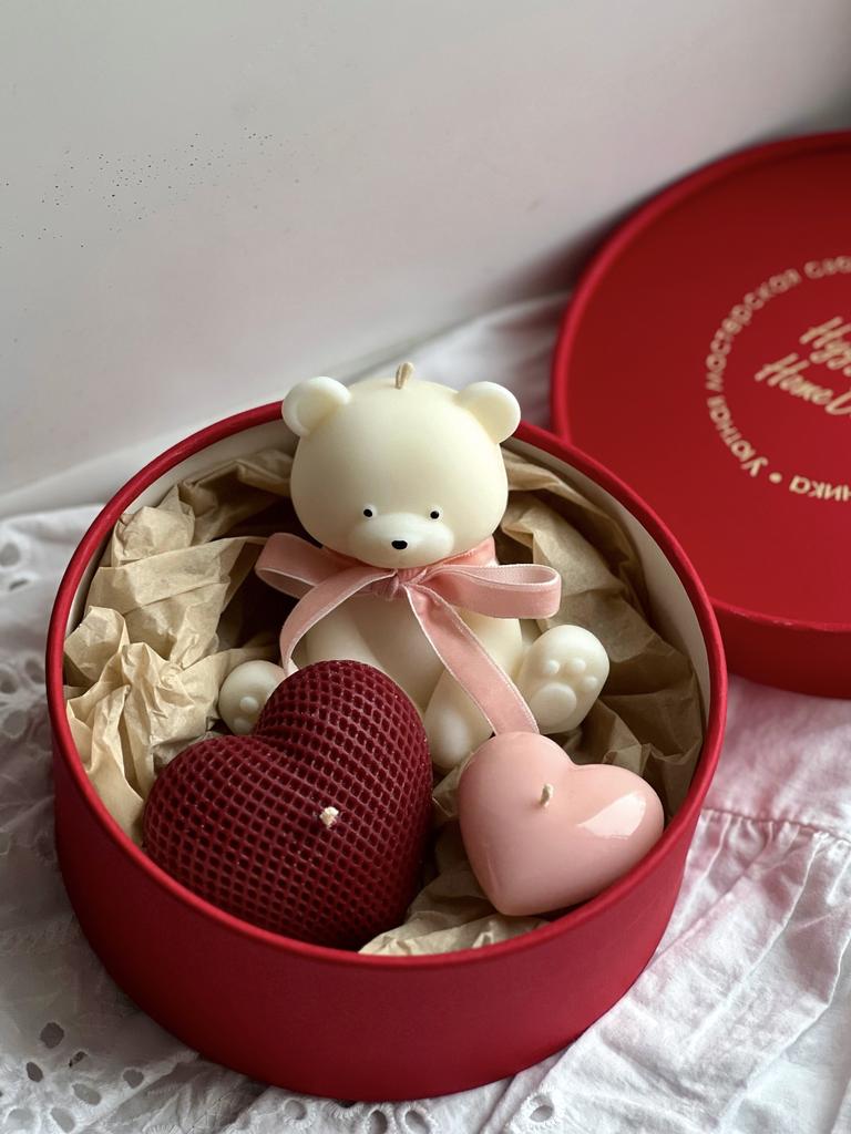 Набор свечей «Мишка и фигурное сердце»