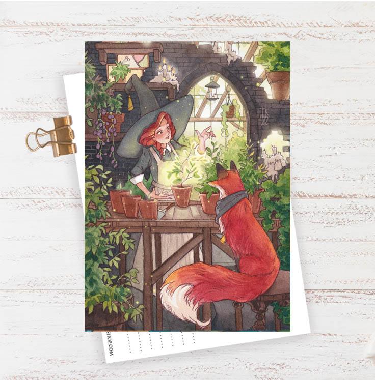 Открытка "В оранжерее"