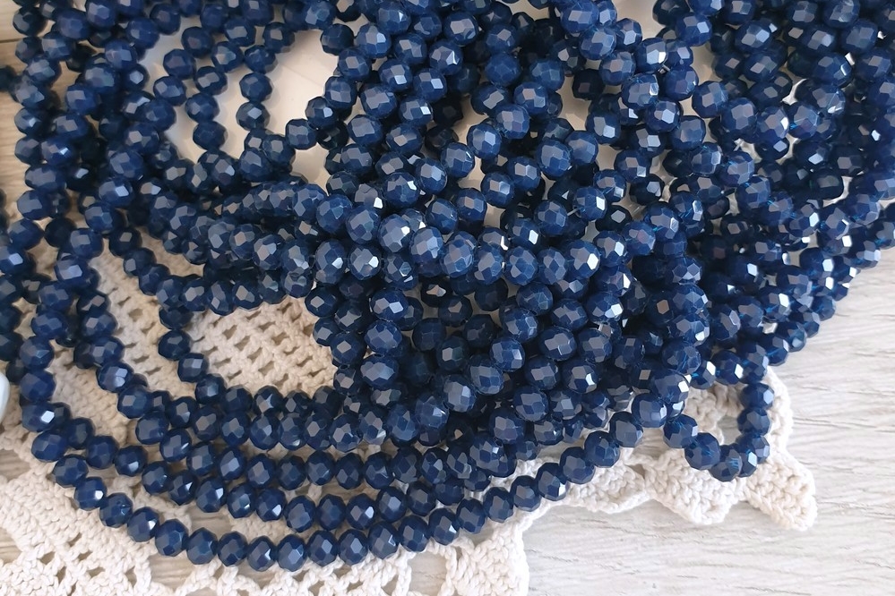 рондели, граненые бусины, синий