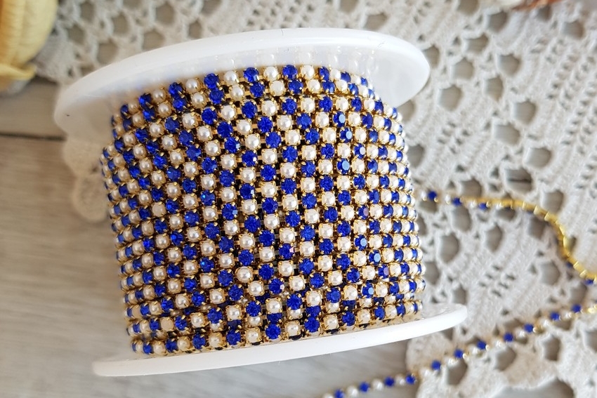 стразовая лента, жемчужная цепь