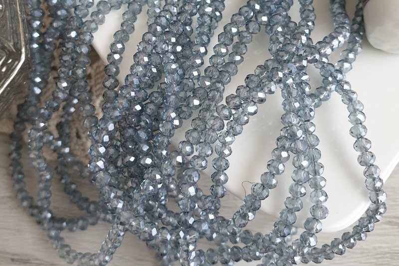 рондели, граненые бусины, серый