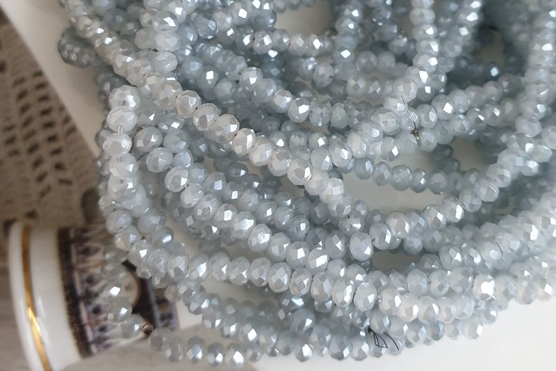 рондели, граненые бусины, серый