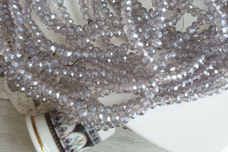 рондели, граненые бусины, розовый