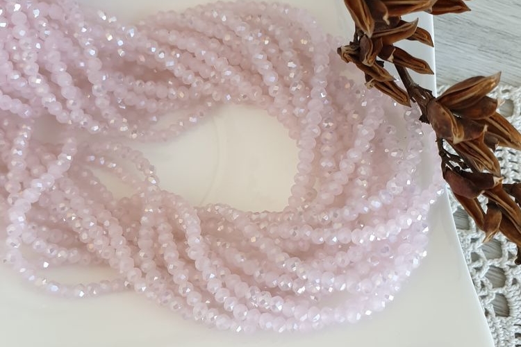 рондели, граненые бусины, розовый опал