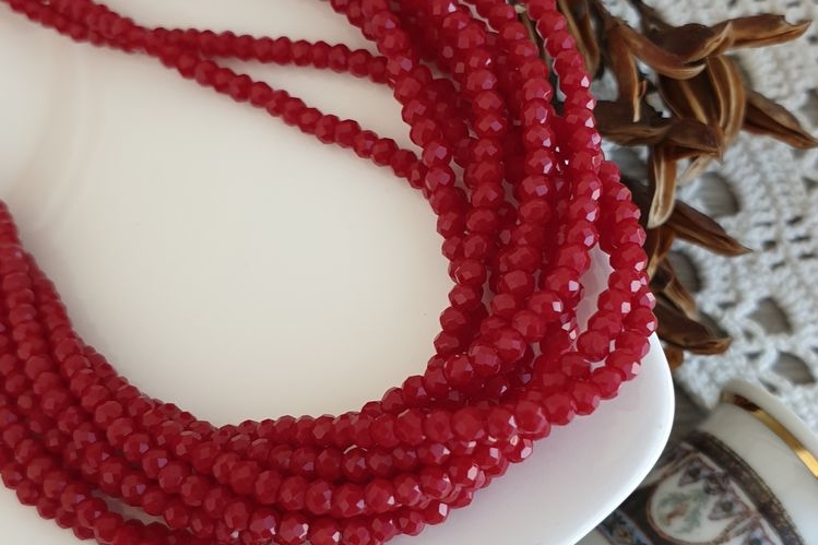 рондели, граненые бусины, гранатовый