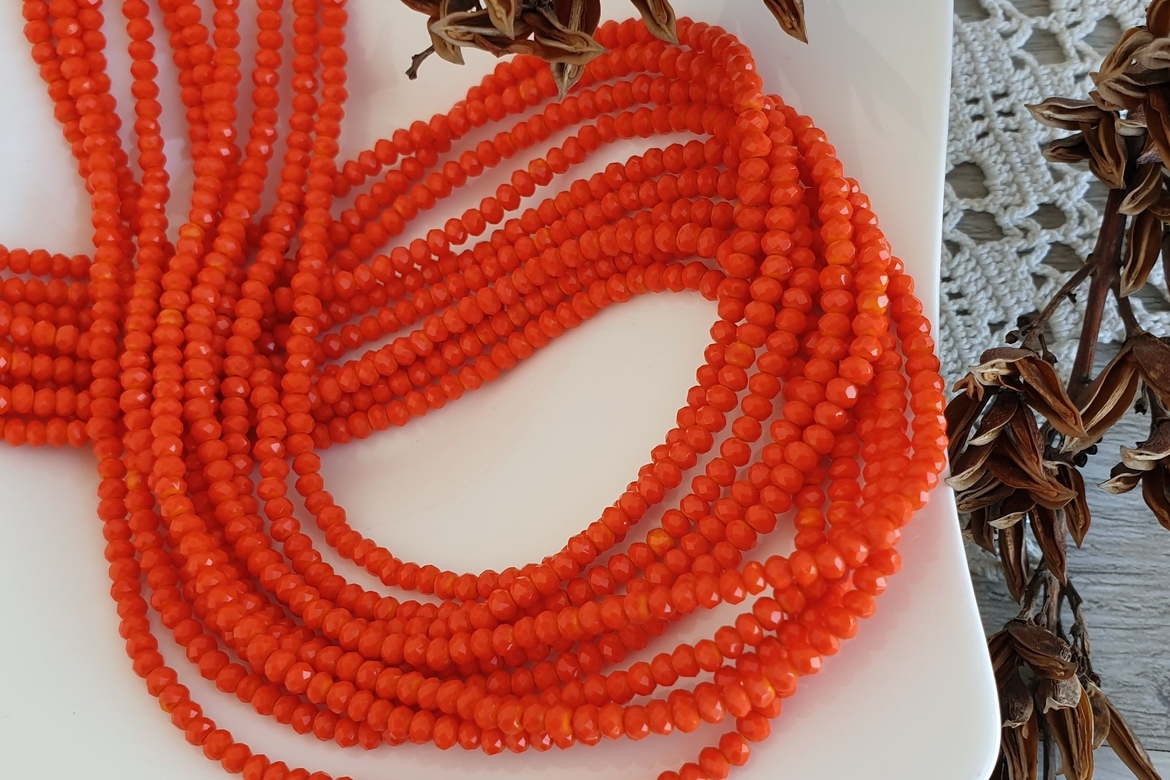 рондели, граненые бусины, оранжевые