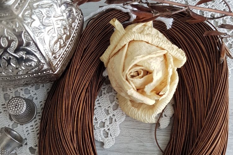 Канитель жесткая, цвет бронза, размер 1 мм