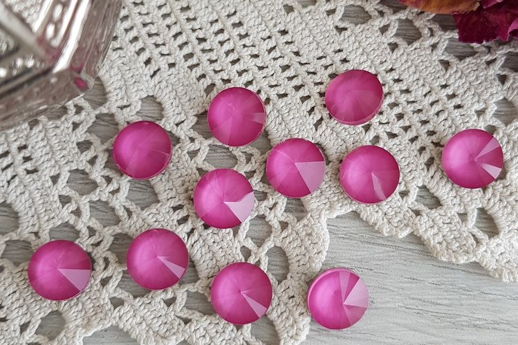 Кристаллы риволи 10 мм, фуксия, круглые