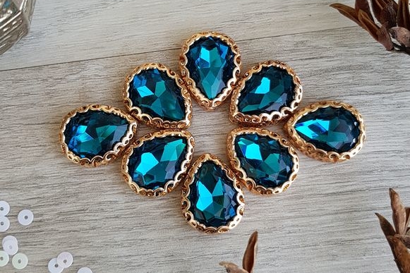 Кристаллы капли в ажурных цапах, цвет  аквамарин