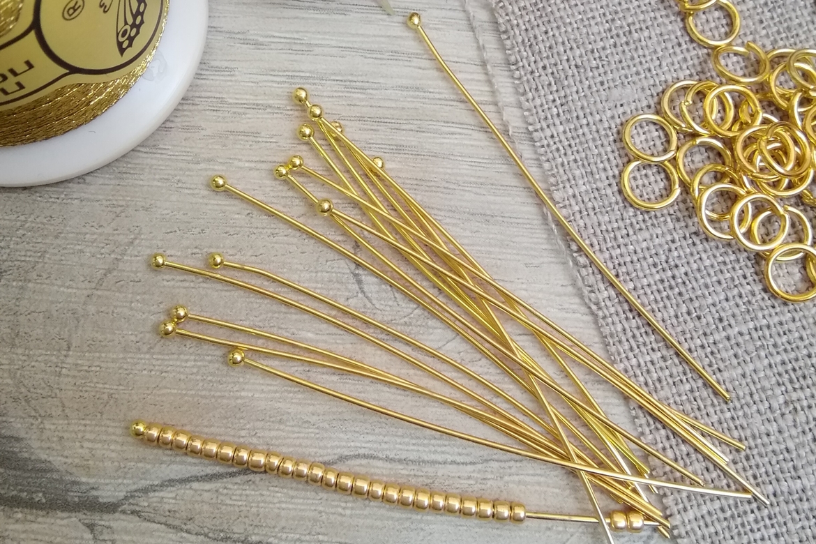 Пины, цвет золото, с шариком, длина 55мм