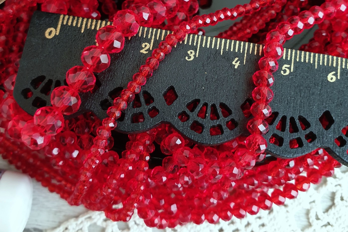 рондели, граненые бусины, цвет красный