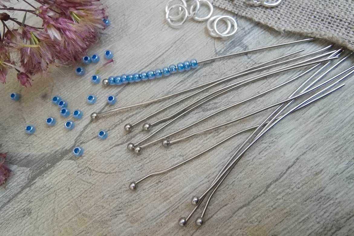Пины тонкие, цвет серебро, с шариком, длина 57мм