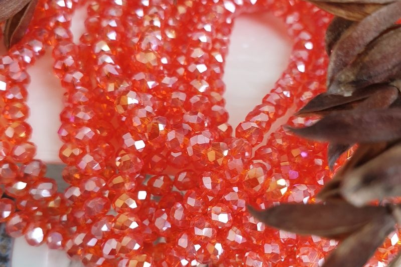 рондели, граненые бусины, оранжевый