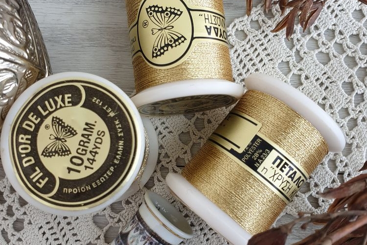 металлизированные нитки с бабочкой, греция, золото