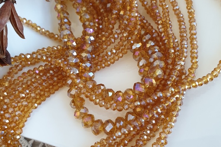 рондели, граненые бусины, прозрачные дымчатый топаз