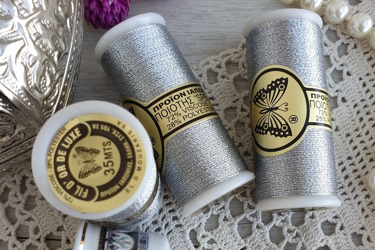 металлизированные нитки с бабочкой, серебристые, япония, греция