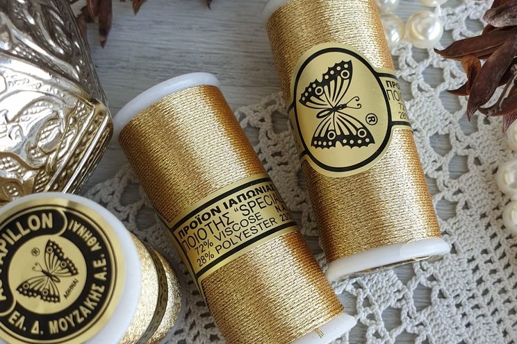 металлизированные нитки с бабочкой, золото, япония, греция
