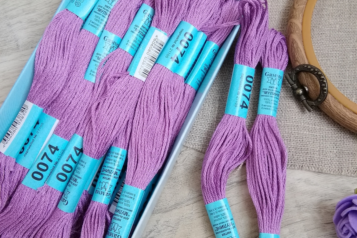 Мулине хлопок 100%, цвет сиреневый №0074