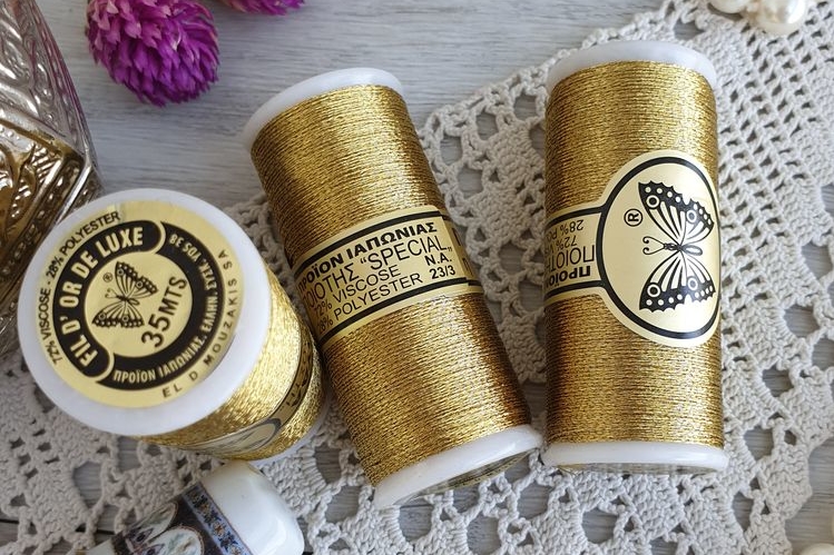 металлизированные нитки с бабочкой, золотые, япония, греция