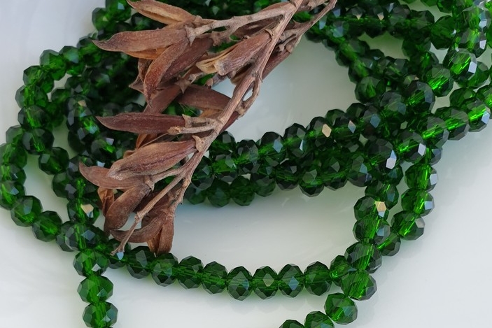 рондели, граненые бусины, зеленый