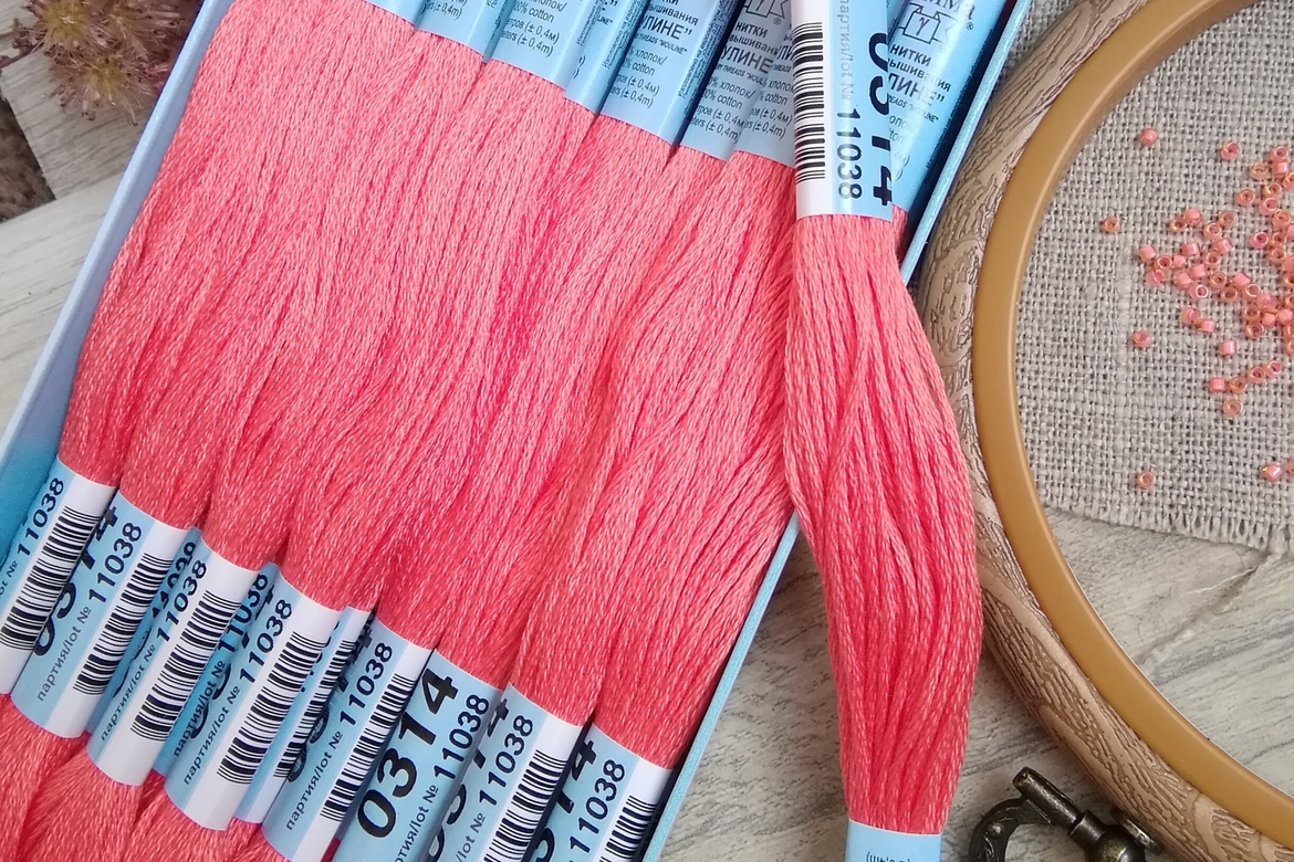 Мулине хлопок 100%, цвет коралловый №0314,8 метров. Gamma