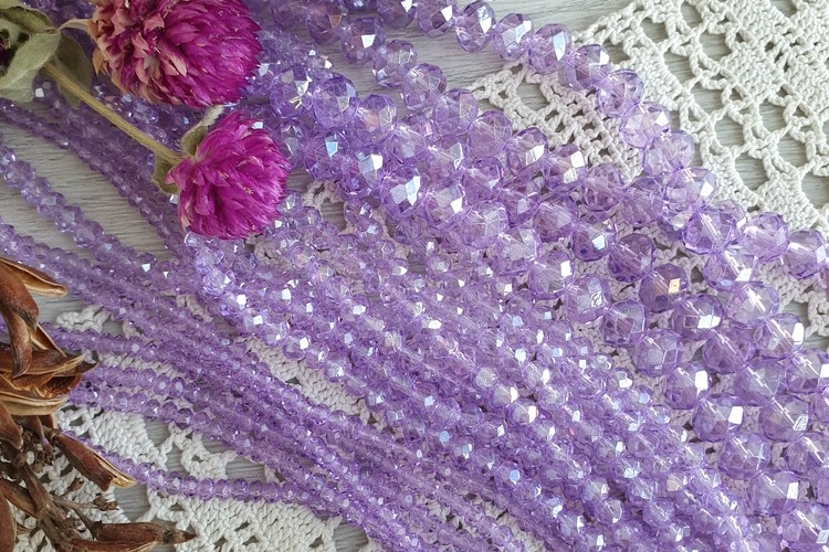 рондели, граненые бусины, сиреневый