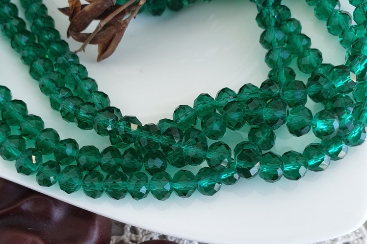 рондели, граненые бусины, изумруд