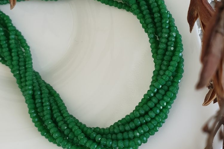 рондели, граненые бусины, зеленый