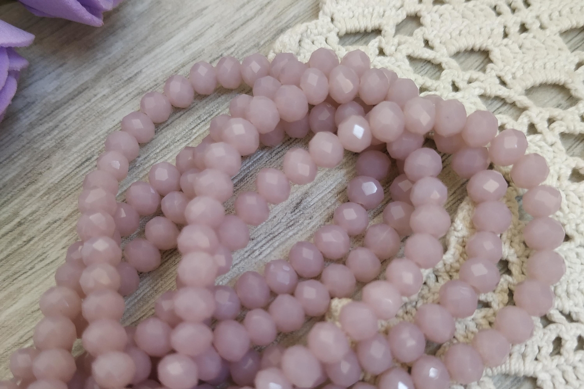 Рондели пыльно розовые граненые бусины хрустальные