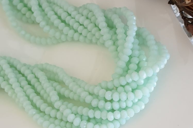 рондели, граненые бусины, цвет мятный