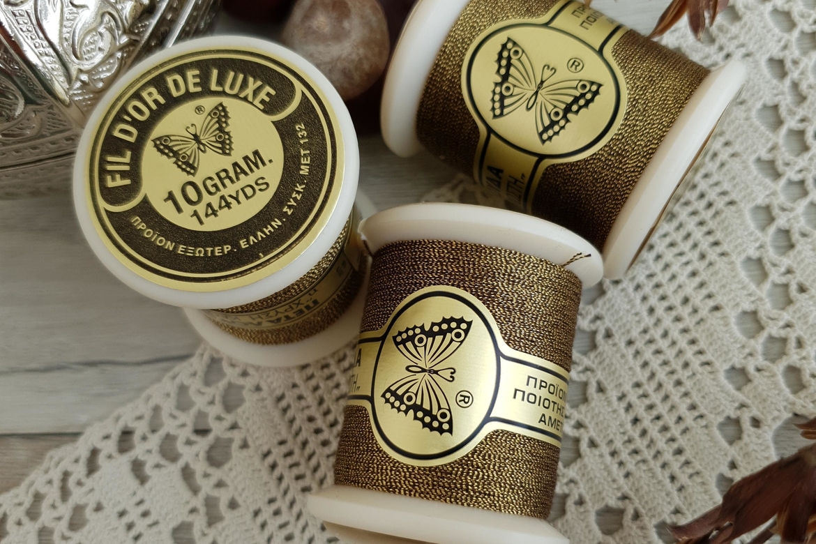 металлизированные нитки с бабочкой, греция, золото