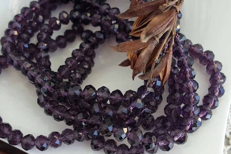 рондели, граненые бусины, аметист