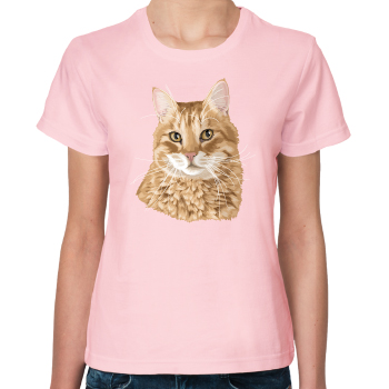 розовая женская футболка с портретом кота кошки на заказ
