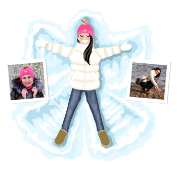 Девушка делает снежного ангела