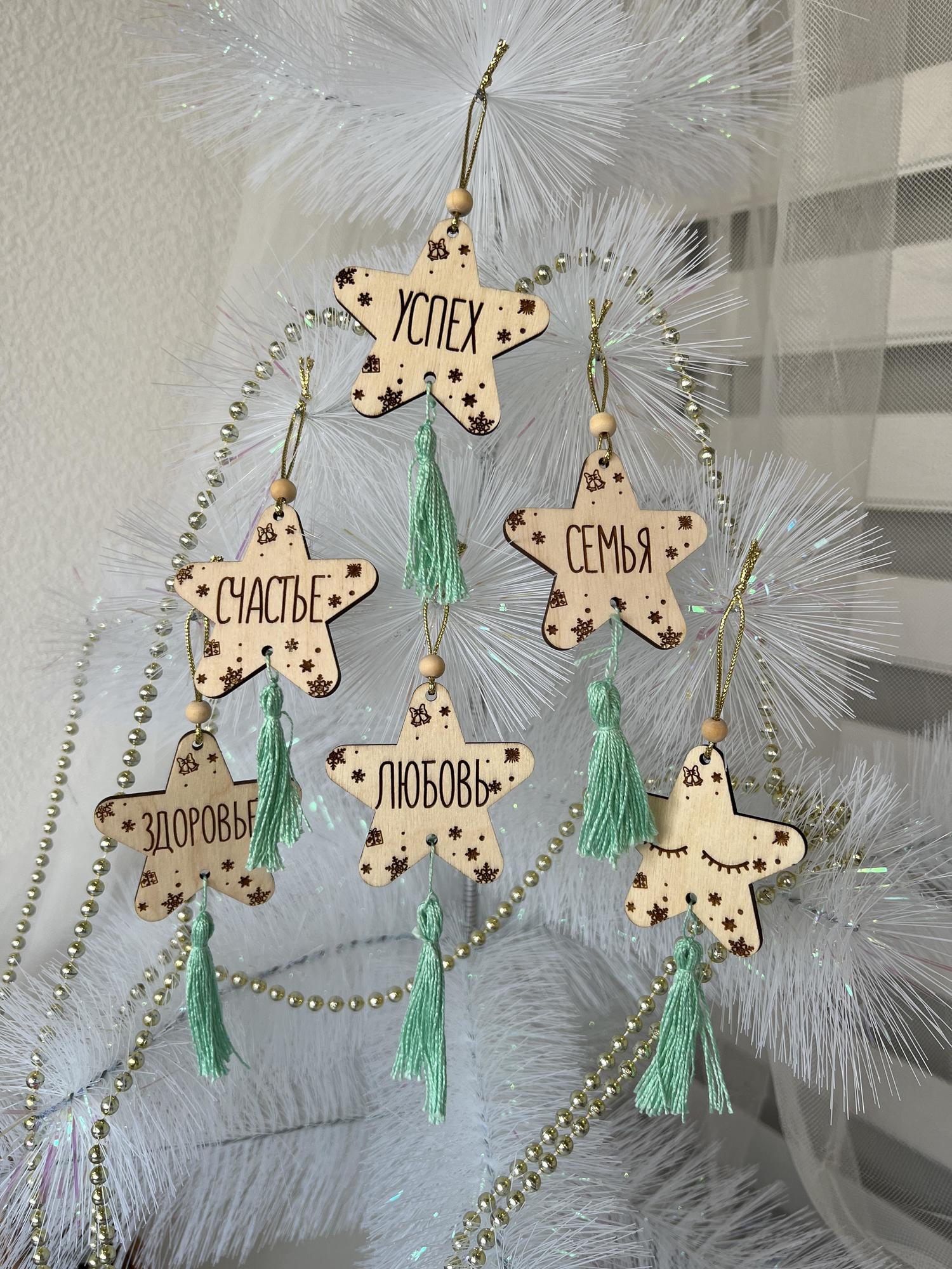 Набор ёлочных украшений "Звездочки" с желаниями, мятные