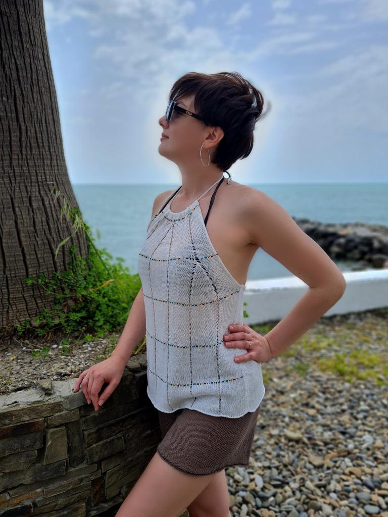 Топ из льна и бисера "summer time"