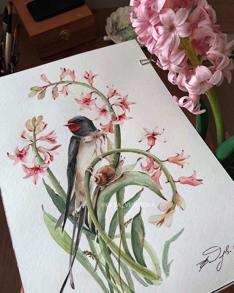 Ласточка в цветах 5