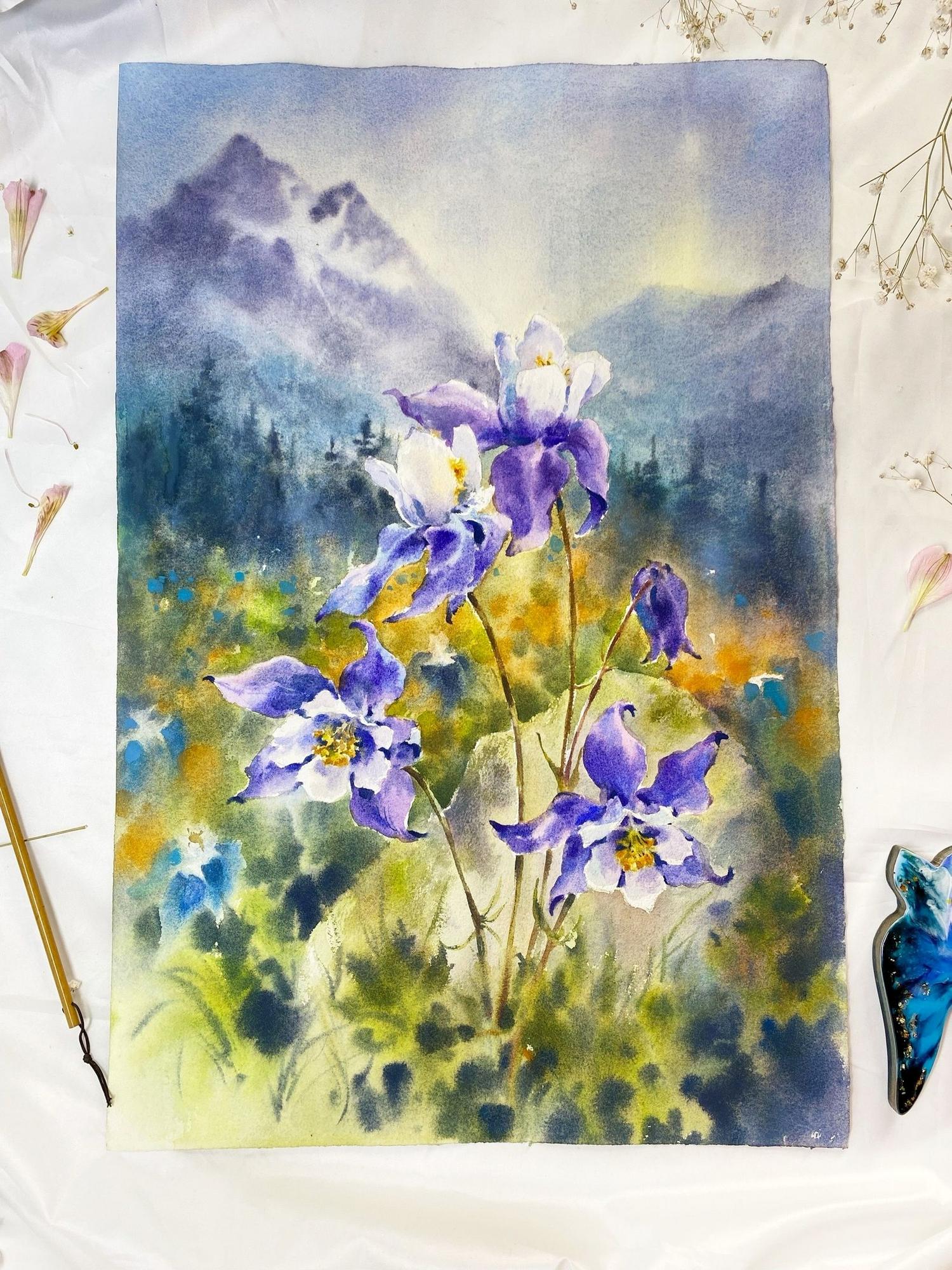 Цветы в горах. Аквилегия