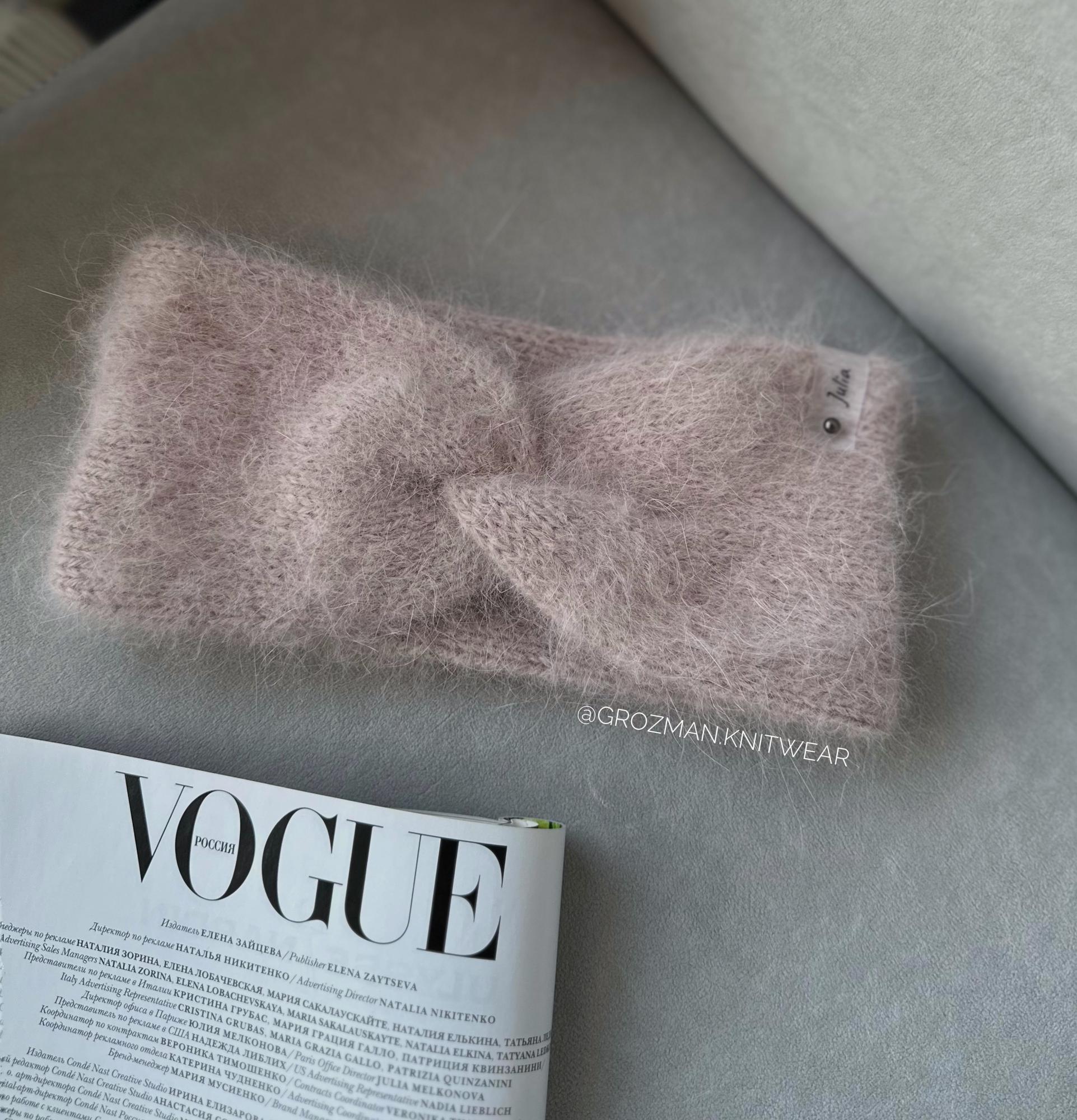 Вязаная повязка из ангоры (бежевая)