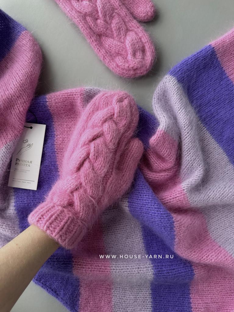 Вязаный комплект (косынка + варежки)