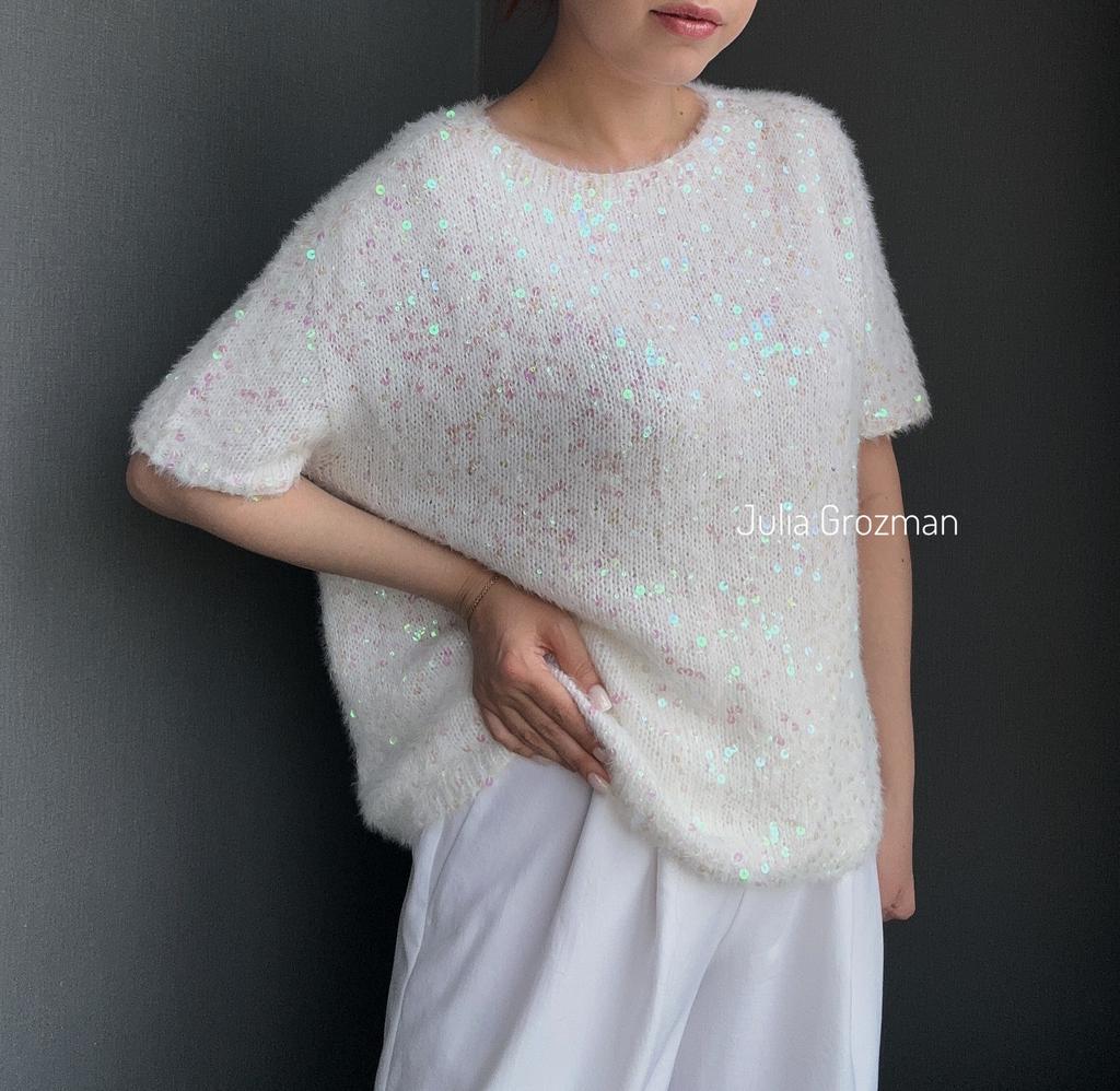Вязаный топ с пайетками (молочный)