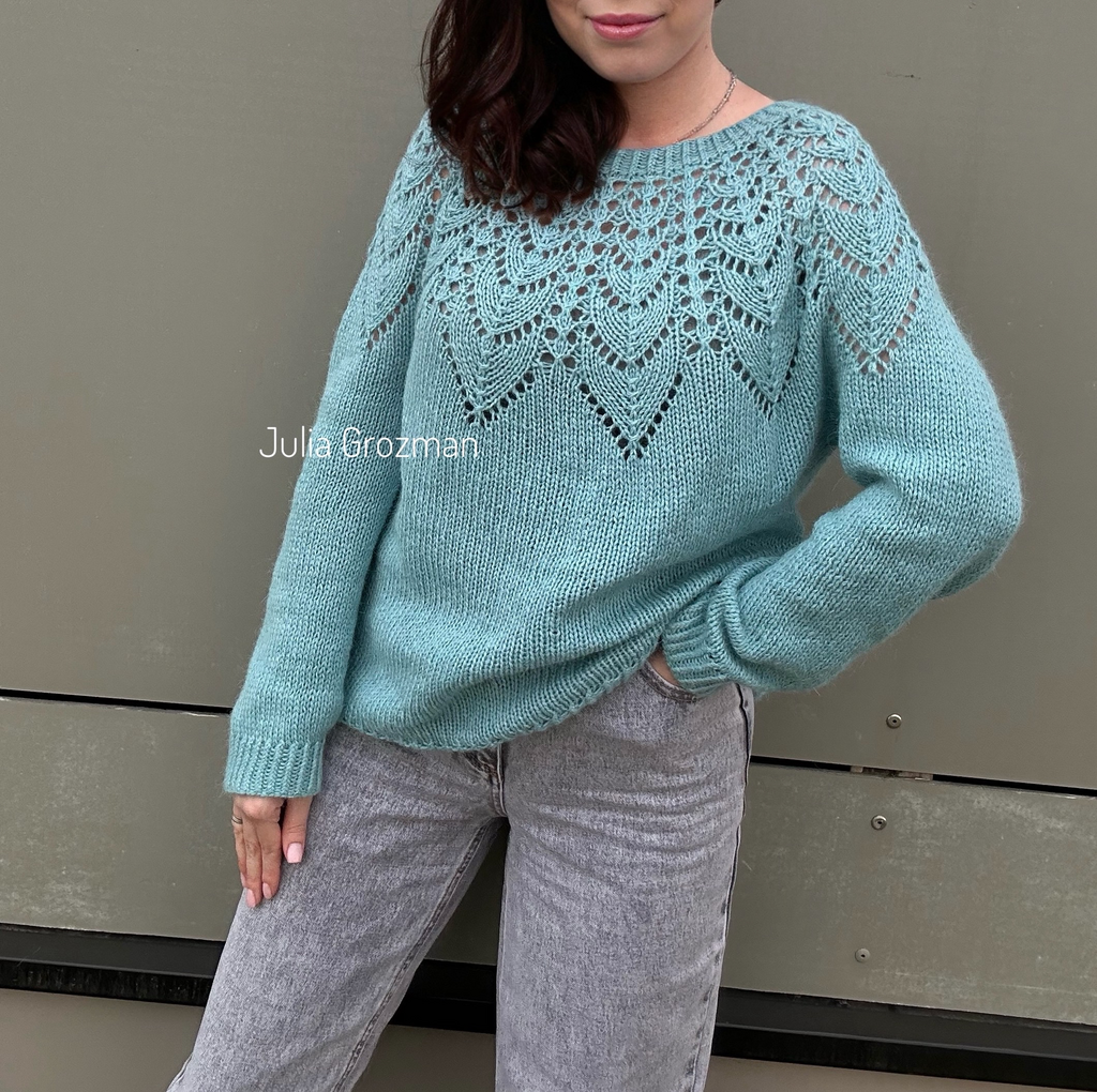 Вязаный джемпер из ангоры (зелено-бирюзовый)