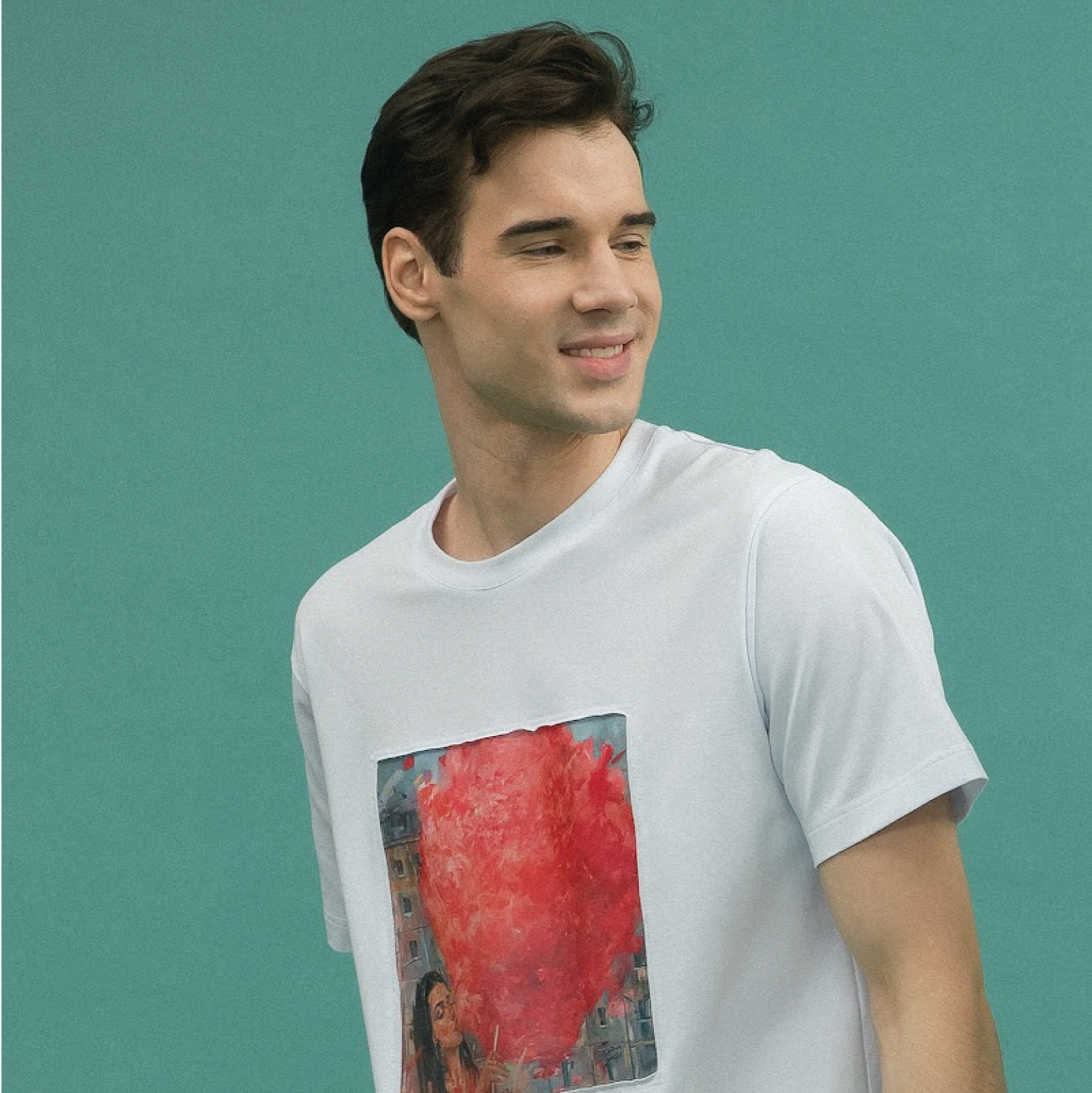 Футболка в белом цвете Кирилл Бородин "Розовая вата"