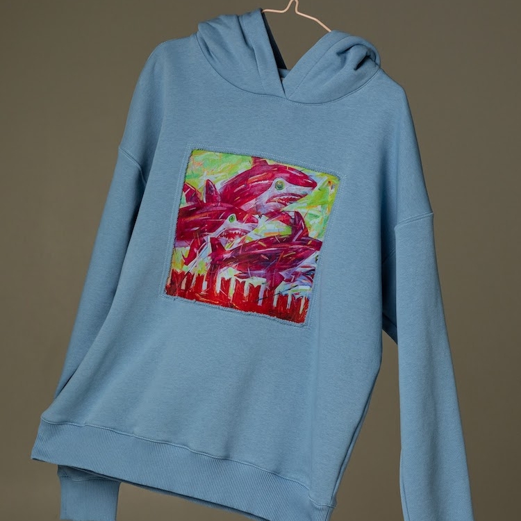 Худи в голубом цвете Кирилл Бородин "Надувные акулы"