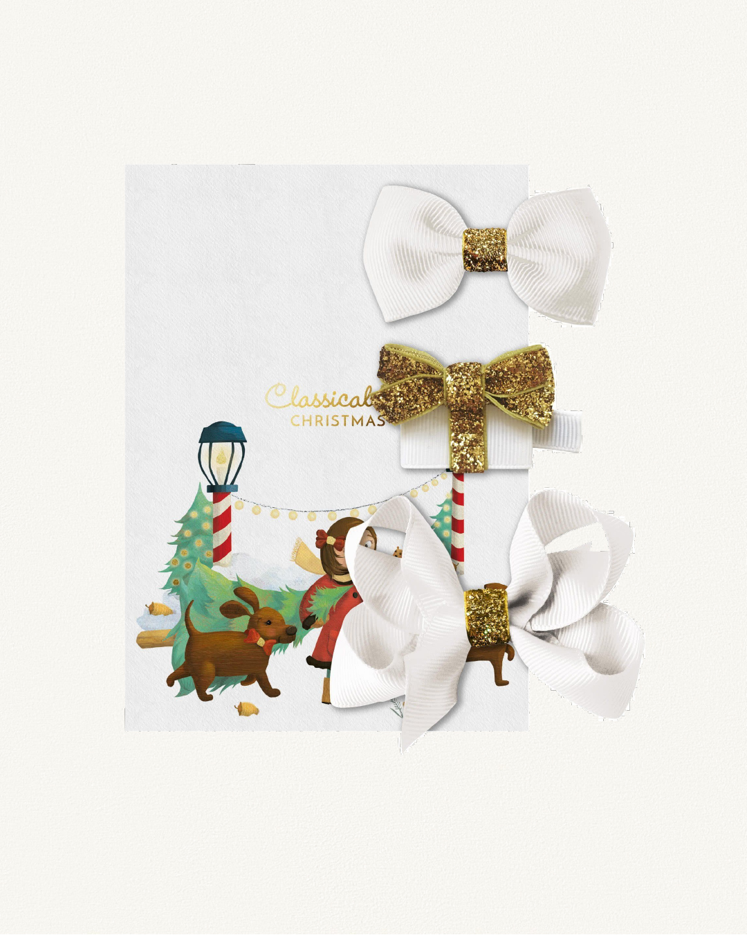 Набор заколок "Бантики и подарок", коллекция "Classic Christmas"