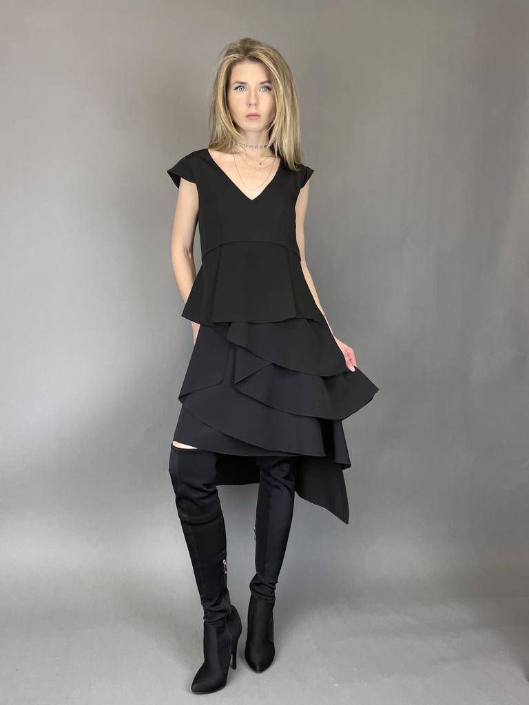 Платье-мини с оборками без рукава (черный)