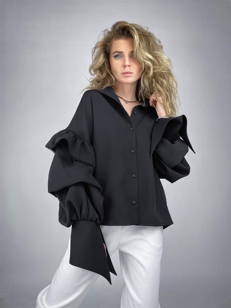 Рубашка с объемным рукавом (черный)