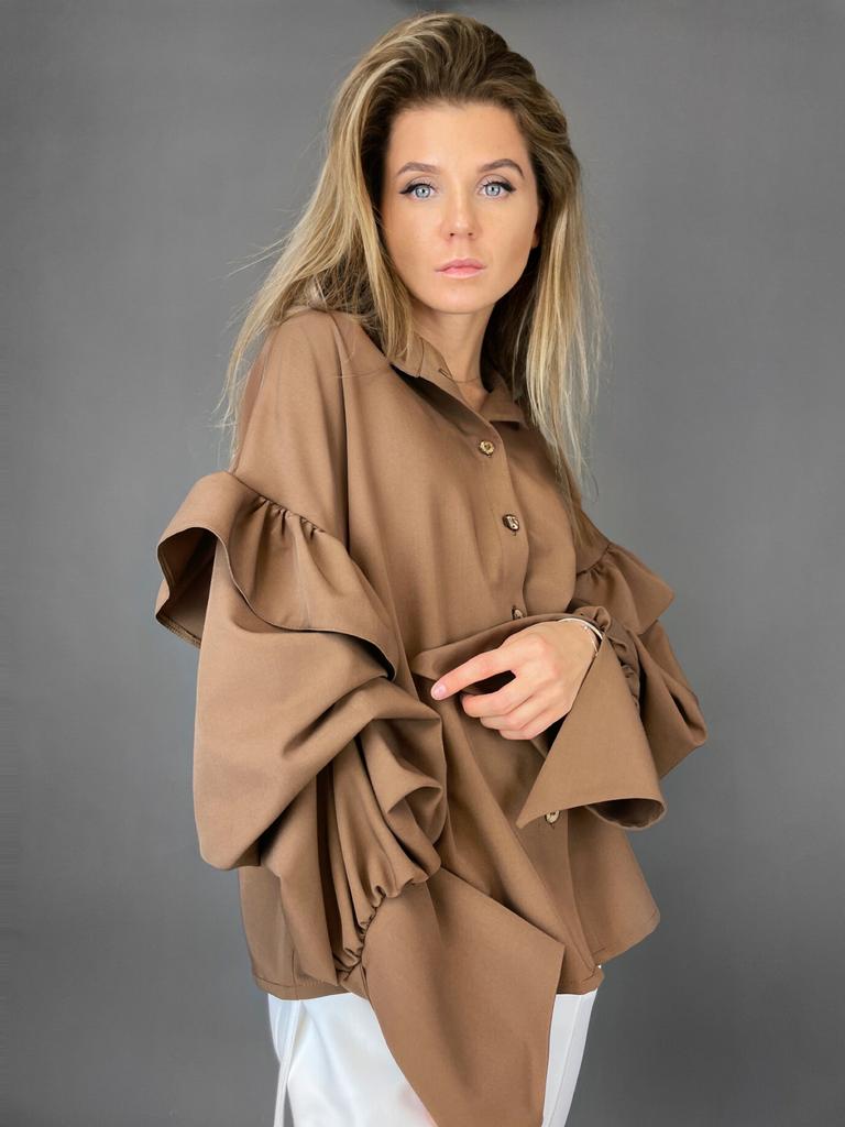 Рубашка с объемным рукавом (кофейная)