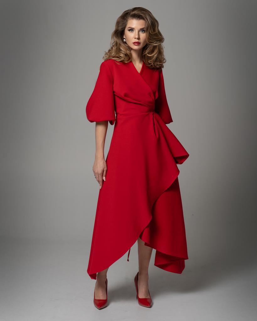 Платье на запах с рукавом (красный)