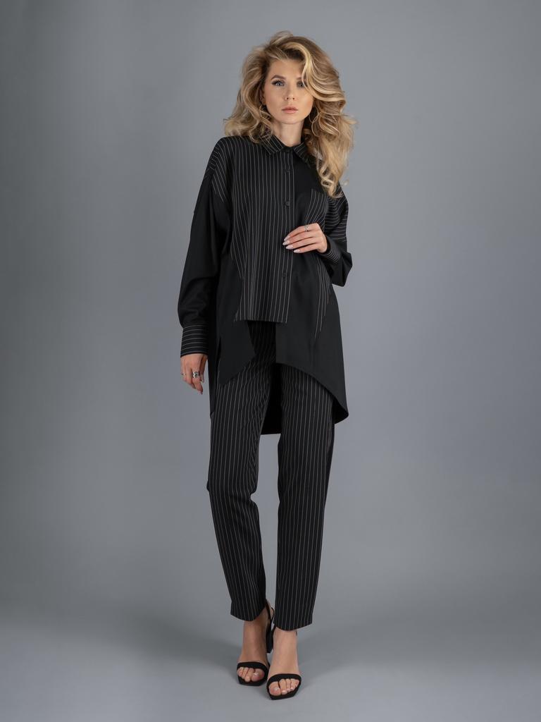 Асимметричная рубашка (черная костюмная полоска)